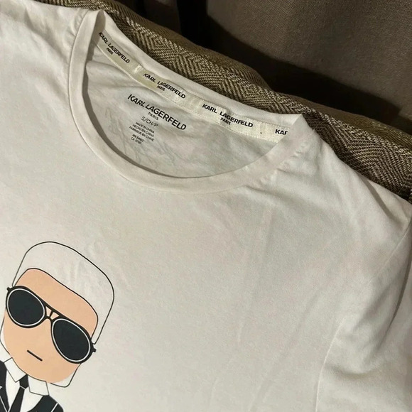 RARE Karl Lagerfeld Paris Signature Logo Short Sleeve T-Shirt Size Small - Picture 7 of 11